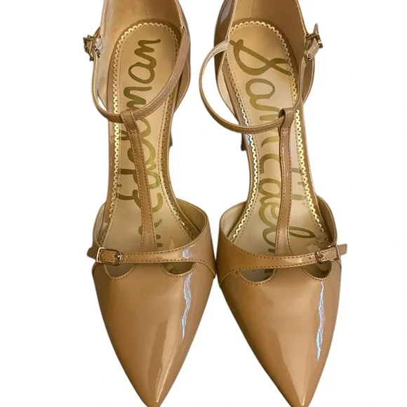 Sam Edelman Nude Patent Leather T-Strap 4” Heels. Size 8.5 - Picture 1 of 10